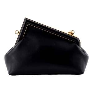 Fendi First Midi Nappa Leather Clutch Crossbody Bag Nero Black Gold FF
